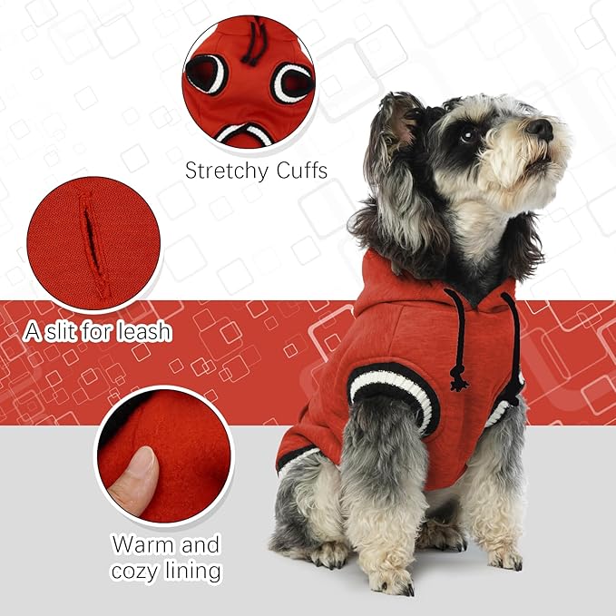 FUAMEY Dog Hoodie, Winter Fleece Sweater with Pocket & Leash Hole - Soft Warm Pet Pullover for Small, Medium & Large Dogs - Red