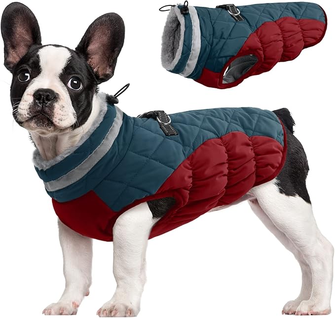 FUAMEY Dog Coat for Medium Dogs,Waterproof Dog Winter Jacket with Harness Built in Puppy Cold Weather Coats Reflective Pet Vest with Zipper Warm Fleece Dogs Snowsuit Windproof Dark Blue M