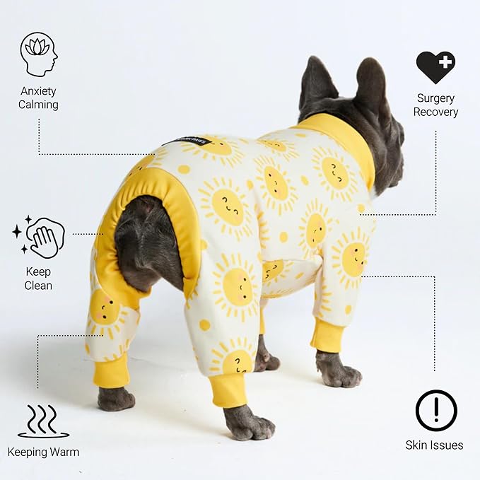 Spark Paws Dog Pajama, Dog Recovery Suit Male, Onesie, Ultra-Soft and 4-Way Stretch, for Small Medium and Large Breeds - Sunshine - 3XL