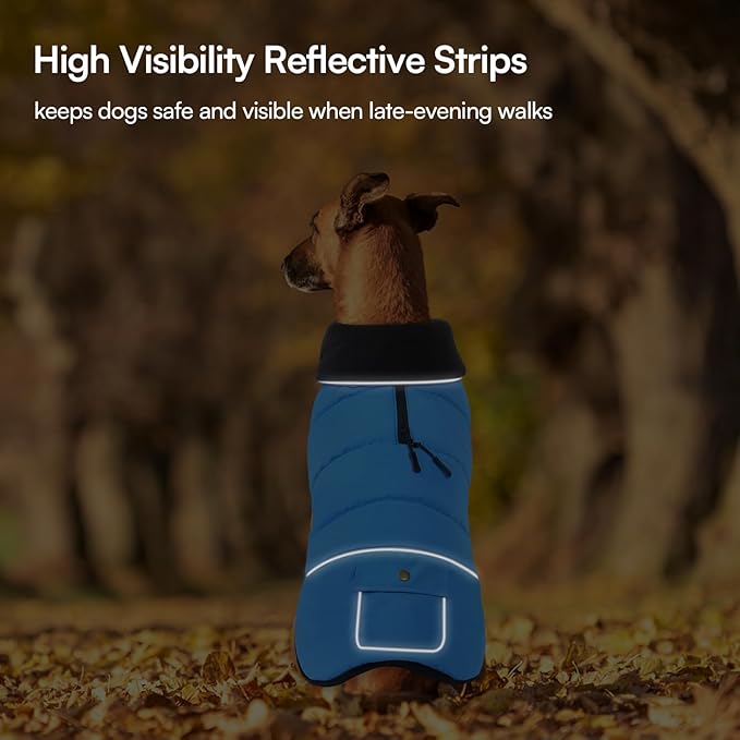 Dog Coat, Small Dog Jacket, Windproof Dogs Puffer Jacket, Fleece Lined Warm Dogs Winter Coat with Harness Hole (Blue S)
