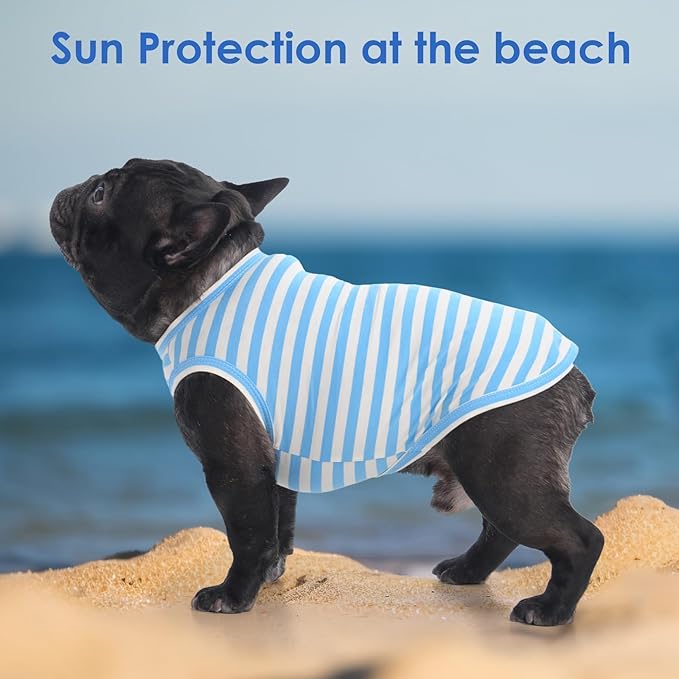 3 Pack Blue Striped Dog T-Shirts for Small Dogs,XS Lightweight Sleeveless Shirt Set for Summer Beach Sun Protection,Soft Machine Washable,Simple Solid Color,Chihuahua(Blue,XS)