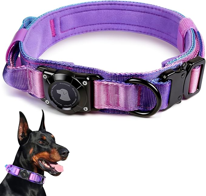 2026 Upgrade Waterproof Tactical AirTag Dog Collar, Built in AirTag Holder | Comfortable Control Handle, Quick Release Metal Buckle, Durable 1000D Nylon, For Medium to Large Dogs, 90s Retro,L
