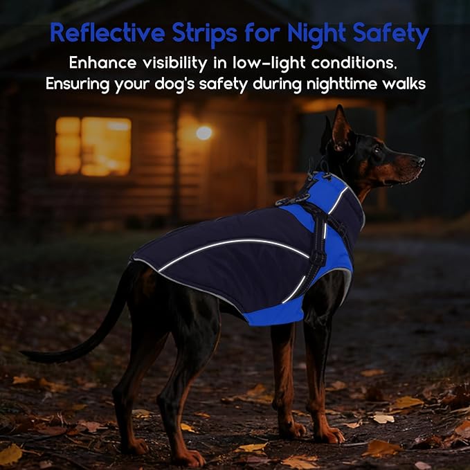 ASENKU Reflective Dog Coat with Built-in Harness, Windproof Fleece-Lined Dog Jacket for Small, Medium, Large Dogs, Warm Winter Vest with Turtleneck & Zipper (Navyblue XS)