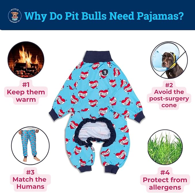 Pittie Clothing Pit Bull Dog Pajamas – Full Coverage Dog Onesie, Soft Pajama Outfit for Medium, Large, XL & XXL Breeds