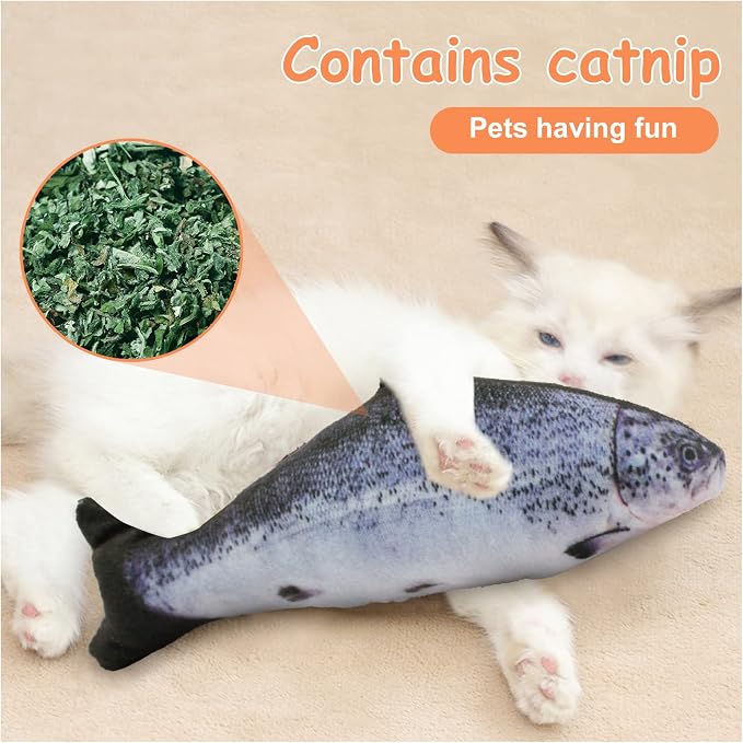 Andiker Cat Interactive Toys (3Pcs), Cotton Filled Catnip Fish-Shaped Toys for Indoor Cats, Cat Toy Set for All Breed Sizes