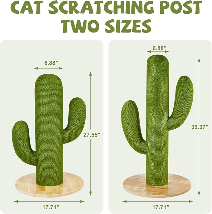 TownTime Cat Scratching Post with Solid Wood Base,27.55" Hx17.71 Lx17.71 W Tall Scratching Posts for Indoor Cats Adults,Cactus Thick Columns,Durable Lambswool and Jute,Large Scratcher Post (Small)