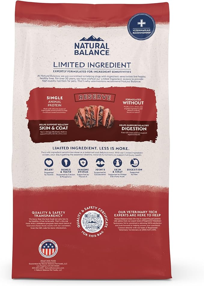 Natural Balance Limited Ingredient Adult Grain-Free Dry Dog Food, Reserve Sweet Potato & Bison Recipe, 12 Pound (Pack of 1)