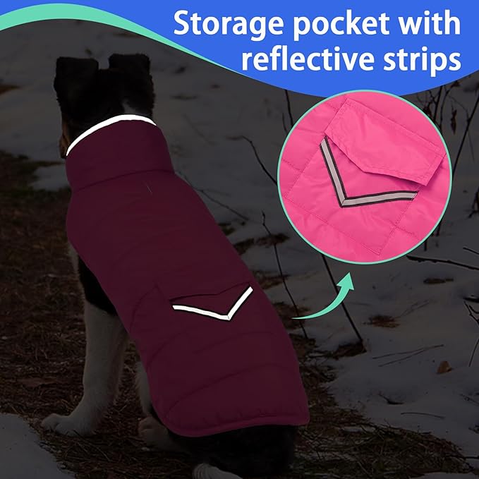 MIGOHI Warm Dog Winter Coat - Winter Dog Jacket, Reflective Windproof Fleece Vest with Leash Hole and Furry Collar