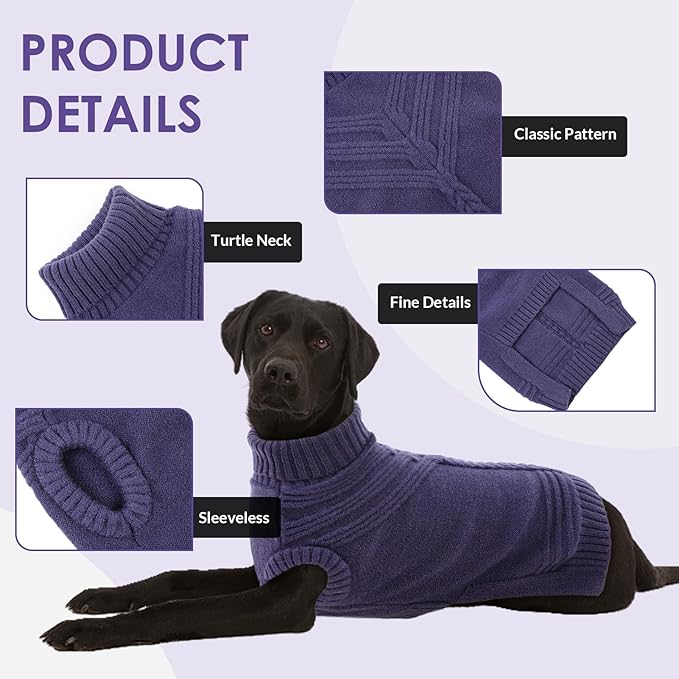 Dog Sweaters for Large Dogs Male Female Pet Knitwear Classic Puppy Warm Pullover Turtleneck Cold Weather Clothes for Labrador(GrayishBlue, 2XL)