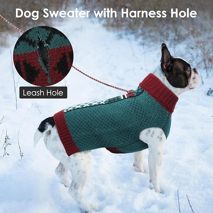 X-Large Dog Sweater, Fall Turtleneck Sleeveless Pullover with Leash Hole, Cold Weather Warm Sweaters for Dogs Indoor Sleep & Outdoor Walk, Dog Christmas Sweater Girl Boy, Green XL