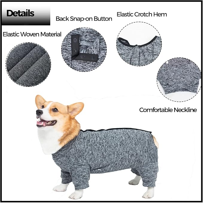 Dog Surgery Recovery Suit, Puppy Cat Onesie for Shedding Skin Disease Wound Protection, Medical Pet Surgical Suit w/Long Sleeve, Dog Pajamas (Black Grey, Large)