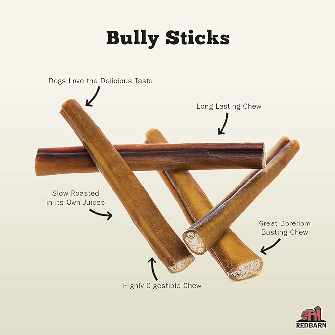 Redbarn Pet Products All-Natural 12" Large Bully Sticks for Dogs - Premium Grain-Free & Rawhide-Free Single Ingredient Long Lasting Low Odor Dental Treat for Chewers - 2 Count