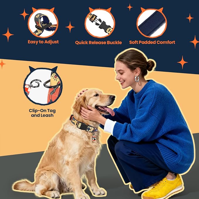 Dog Collar and Leash Set with QR ID Tag, 5 FT Leash, Dark Blue, S