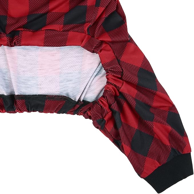 HDE Dog Pajamas One Piece Jammies Jumpsuit Pet Clothes Outfit Stretchy Lightweight Comfy Shirt Pjs for M-3XL Dogs Buffalo Plaid - M
