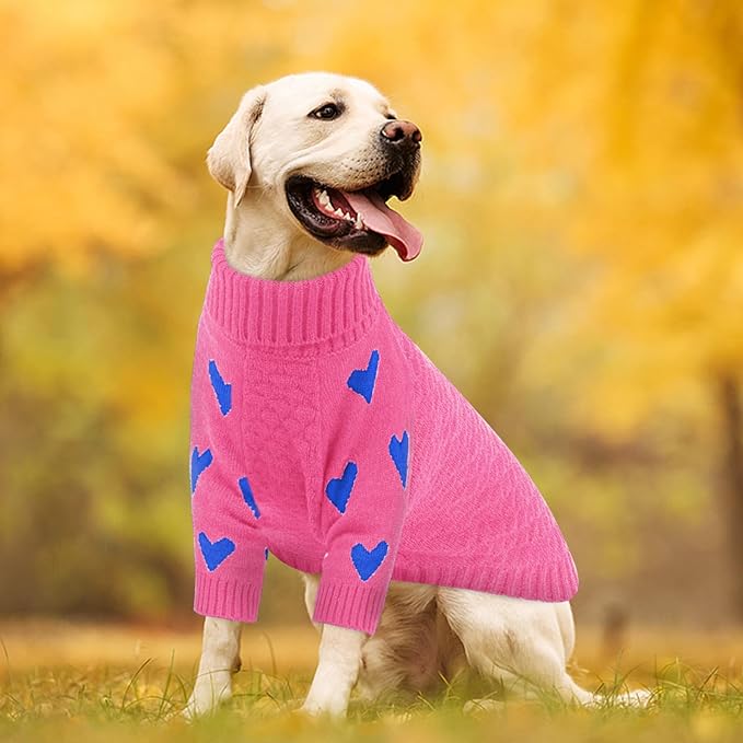 Kuoser Dog Sweater,Warm Dog Sweaters for Large Dogs,Turtleneck Thick XL Dogs Sweater Christmas Outfit,Cold Weather Pet Winter Clothes Doggie Knitwear Girls Boys for Fall Xmas,Pink XL