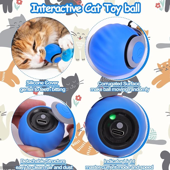 Mity rain Interactive Cat Toy Ball, Rechargeable Cat Toys for Indoor Cats