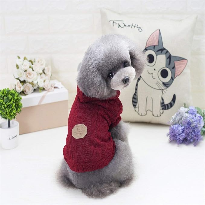 Rdc Pet Clothes Dog & Cat Woolen Sweater with Cap - Winter Warm Turtleneck Fleece Coat (XL, Classic-Red)