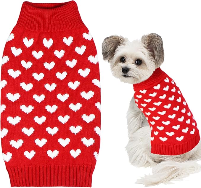 Valentines Dog Sweater, Dog Valentines Clothes Outfit Knitted Sweaters for Small Medium Large Dogs Pets (Red Heart, Medium)