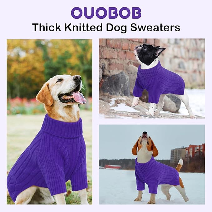 Large Dog Sweater - Turtleneck Thick Warm Doggie Christmas Sweater, Pet Sweatshirt Clothes Outfit Fall Knit for Pitbulls (Purple L)