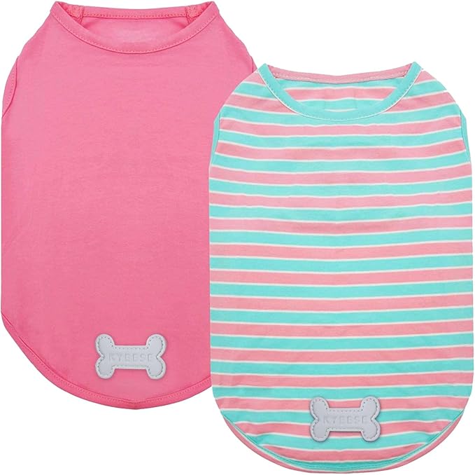 KYEESE 2Pack Dog Shirt, Soft Striped Dogs T Shirts, Lightweight Pet Tank Top, Sleeveless Dog Shirt for Small Dogs, Stretchy Comfortable Pet Vest, Pink, Large