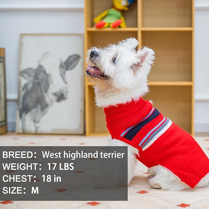 PAWCHIE Dog Sweater - Warm Turtleneck Coat for Medium to Large Dogs, Stretchy Knitted Outfit for Girls & Boys, Red