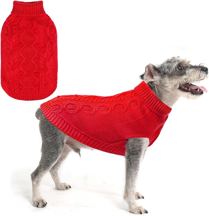 SCENEREAL Knitted Dog Sweater for Large Medium Small Dogs, Christmas Pet Clothes Warm Sweatershirts Outfits, Classic Dog Winter Coat with Leash Hole, Soft Pet Knitwear Apparel for Girls Boys, Red S