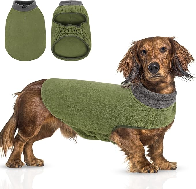 Queenmore Dog Sweater,Soft Fleece Vest Pullover Dogs Jacket with Elastic Stretchable,Warm Winter Dog Coats Cold Weather Doggy Dachshund Sweaters for Small Dogs Cats Boy or Girl (Green, L)