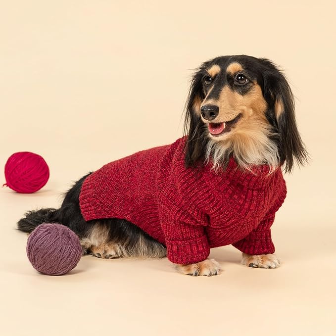 Fitwarm Knitted Turtleneck Dog Sweater, Thermal Dog Winter Clothes for Small Dogs Boy Girl, Holiday Pet Outfit, Heather Dark Red, XXL