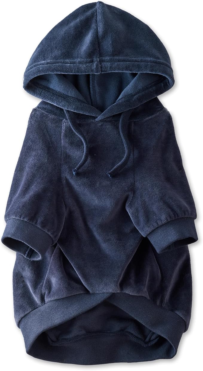 Cooper II Organic Cotton Velour Dog Hoodie Pet Coat for Small, Medium and Large Dogs, Navy, X-Large (55-80 lbs)