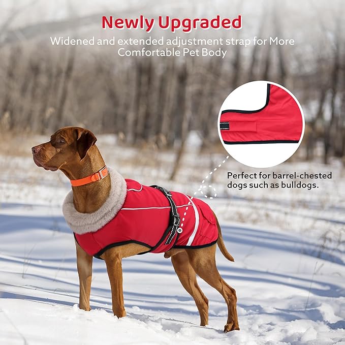 Dog Coat, Warm Dog Winter Coat Reflective Jacket Waterproof Fleece Vest, Pet Jacket Cozy for Cold Weather, Dogs Snowsuit Windproof, Adjustable Buckle for Large Extra Dogs