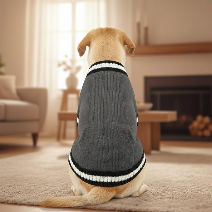 Grewear Pets Knit Sweater with Knit Back Pocket, Warm Comfortable Sweater for Pets, Soft Cozy Winter Pet Clothes, Stylish Multi-Colored Sweater for Dogs & Cats Charcoal S