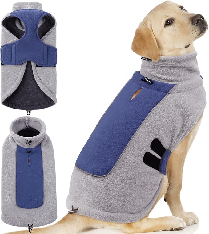 Queenmore Dog Sweater Male Female Dog Christmas Sweater Winter Jacket Coats with Leash Hole for XL Dogs Fleece Dogs Sweaters for Large Pets Collie Pitbull, Blue XL