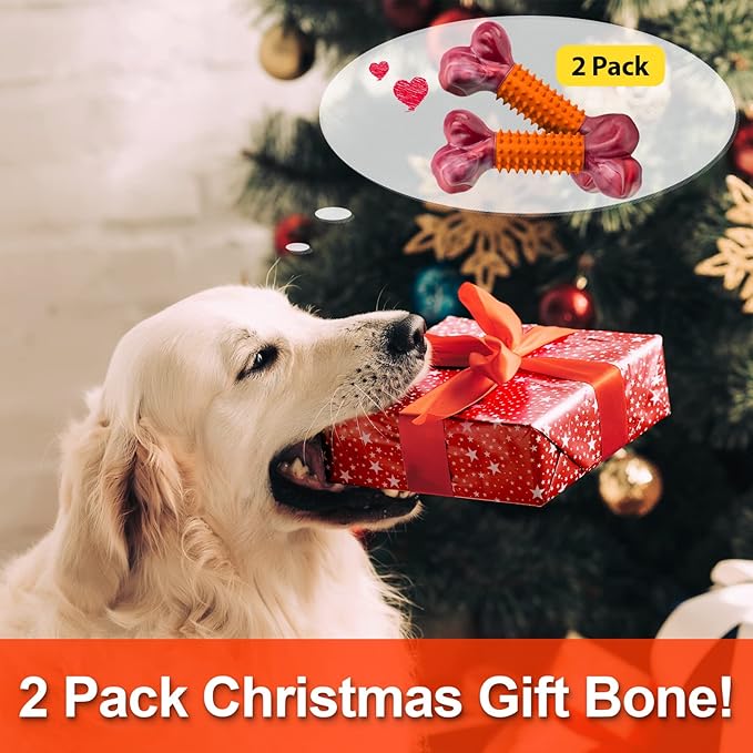 Apasiri Dog Toys for Aggressive Chewers Large Breed 2-Pack: Heavy Duty Chew Toys for Medium Dogs Indestructible Orange Dog Gift with Peanut Butter Flavor