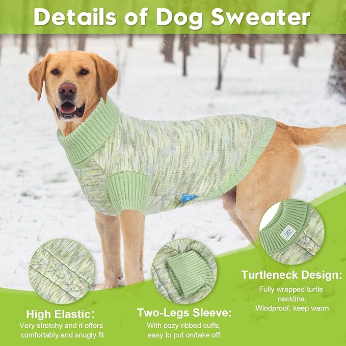 Pet Clothing,Turtleneck Dog Sweater,Sweaters for Dogs Boys and Girls,Pullover Dog Sweaters,Pet Knitted Clothes,Fit for Different Kinds Dogs,for Spring,Autumn and Winter(Green S)
