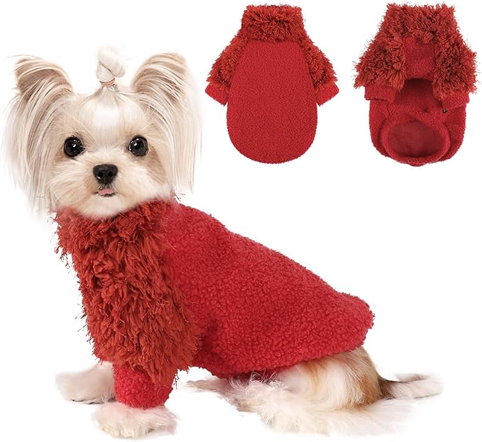 Dog Sweater Turtlenecks Dog Sweaters for Small Dogs Winter Fleece Doggy Clothes Puppy Outfits Cold Warm Pet Sweater Coat Doggie Jacket for Chihuahua Yorkie Teacup Cat Apparel, Red, S
