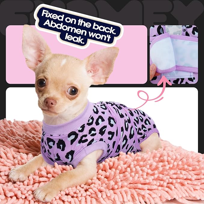 FUAMEY Recovery Suit for Dogs After Surgery,Soft Breathable Dog Bodysuit E-Collar & Cone Alternative Surgical Suit,Male Female Dog Neuter Spay Suits Anti Licking Wounds Onesie Purple Leopard M