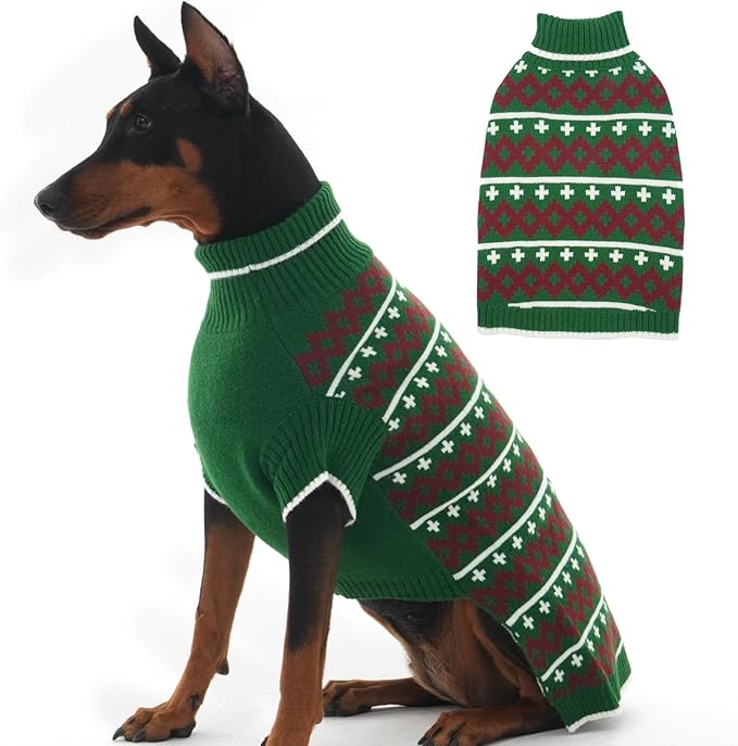 Great Dane Sweaters, Soft Stretchy Turtleneck Dog Sweater Christmas, Fall Winter Thick Knit Pullover for Large Dogs Girl Boy Doberman, Green XXXXL