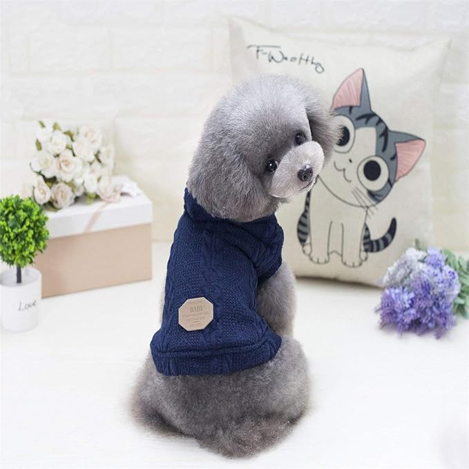 Rdc Pet Clothes Dog & Cat Winter Warm Turtleneck Sweater with Cap - Fleece Coat (XXL, Classic-Blue)