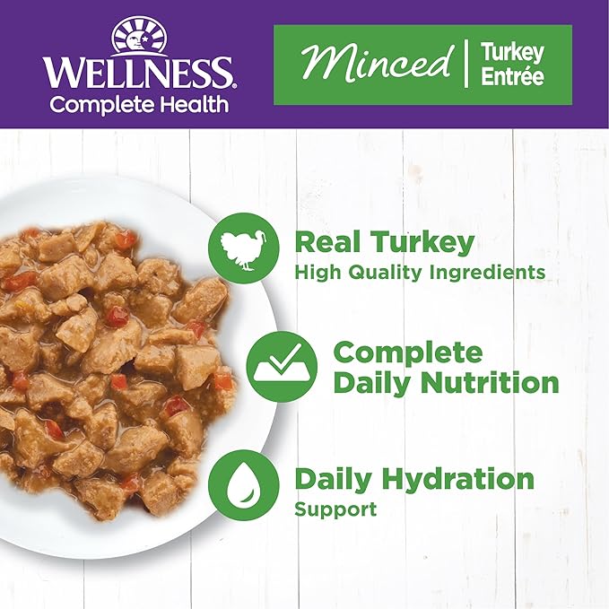 Wellness Complete Health Minced Adult Wet Cat Food, Natural, Protein-Rich, Grain Free, 3 Ounce, 24 Pack, (Turkey Entrée)