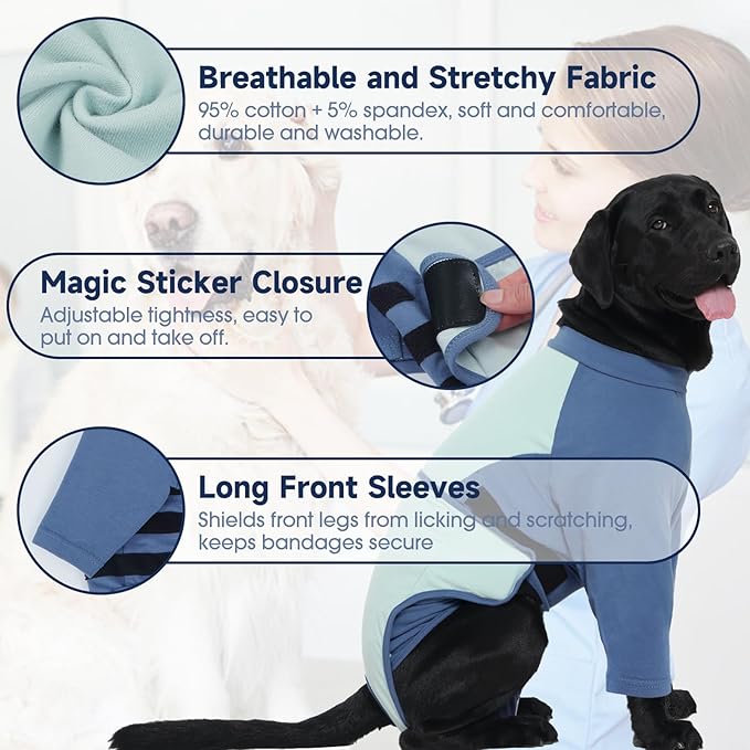 LeLePet Recovery Suit for Dogs After Surgery, Female Spay and Male Neuter Suits, Dog Onesie for Surgery Prevent Licking Breathable Soft Recovery Suit with Long Sleeve Front Legs Dog Cone Alternative