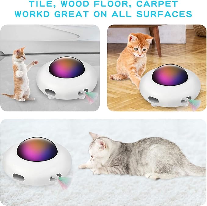 UFO Interactive Cat Toy, Ambush Electronic Cat Toy with Rotating Feather, Automatic Cat Toys Fun Smart Teaser Toy, Exercise Entertainment for Indoor Cats Kitty Catching Training Hunting, Auto On/Off