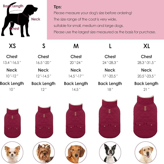Dog Winter Jacket for Extra-Large Dogs, Pet Windproof Cold Weather Coats, Pets Clothes Snow Jacket, Golden Retriever, Labrador Retriever, Husky, Burgundy XL