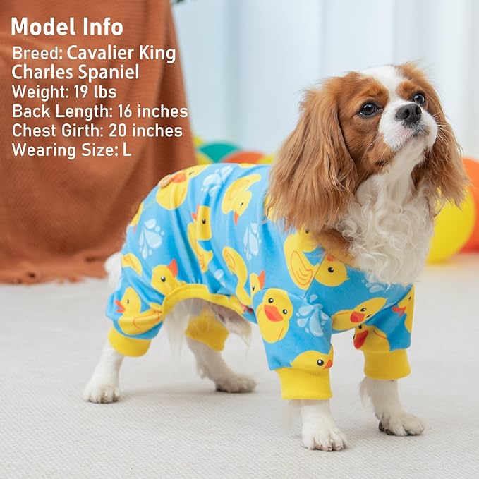 KYEESE Dog Pajamas Stretchy Dogs Clothes Dog Pajamas Small Sized Dogs Comfy Pet Coat Soft Pet Costume Pets Pjs Blue Floating Duck Doggie Jammies Velvet Pets Clothes Puppy Onesie, Medium