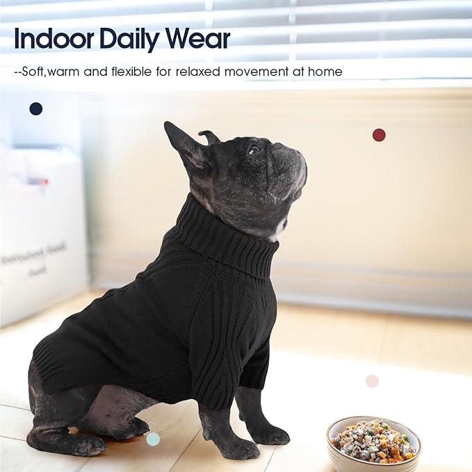 IECOii Dachshund Sweater,Turtleneck Dog Sweater for Small Medium Dogs Girl Boy,Stretchy & Breathable,Warm Knitted Pullover Coat,High Neck Knitwear for Cold Weather Indoor & Outdoor Wear (Black, M)