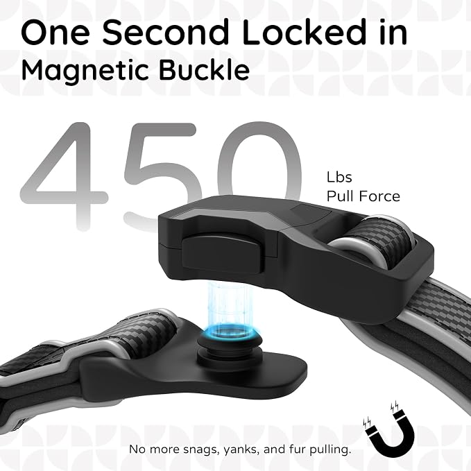 Leather AirTag Dog Collar, Magnetic Buckle, Reflective, C-Black M