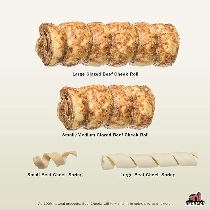 Redbarn Pet Products All-Natural Large Beef Cheek Rolls for Dogs, Chicken & Carrot Glazed - Single Ingredient Grain-Free Chew Treat Naturally Rich in Collagen - Packaging May Vary, Pack of 4