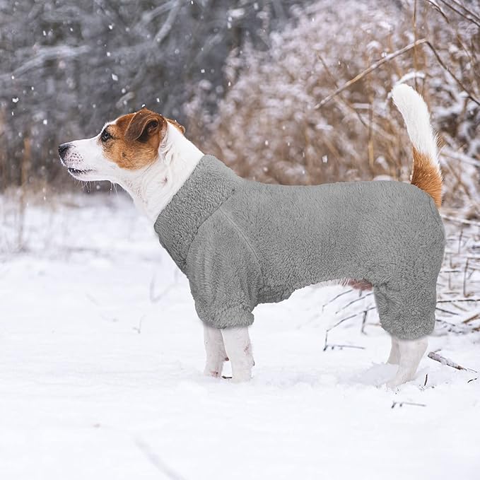 Fuzzy Dog Pajamas Turtleneck Pet Clothes Warm Soft Cozy Lightweight Pet Pjs Dog Sweaters for Small Dogs(Grey-S/M)