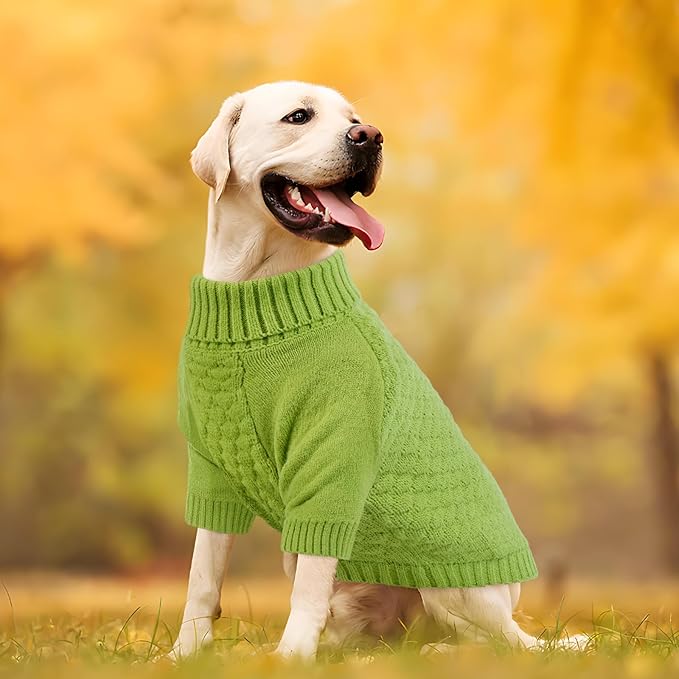 Kuoser XXL Dog Sweater, Dog Sweaters for Extra Large Dogs Girl Boy, Pet Christmas Sweaters Winter Big Puppy Turtleneck Knitwear, Pet Thick Warm Sweater for Large Size Dogs, Green 2XL
