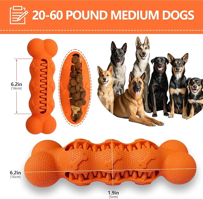 LaRoo Treat Dispensing Dog Toy - Chew Toy for Dogs, Durable, Cleans Teeth, Natural Rubber Slow Feeder Puzzle for Weight Management and Anxiety, Meaty Flavor, Medium, for Dogs Up to 16 kg