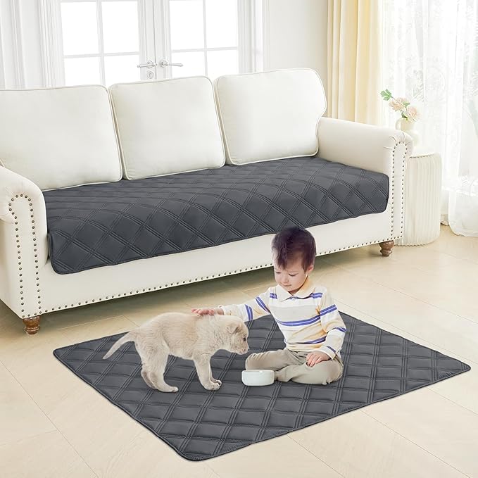 Smiry Waterproof Dog Bed Cover Blanket 40x70, Soft Reversible Pet Blanket, Washable Leakproof Cats Dogs Couch Cover for Sofa, Couch, Furniture, Lattice, Dark Grey/Beige